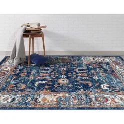 Kirklands Home Navy Bordered Pattern Area Rug, 7x9