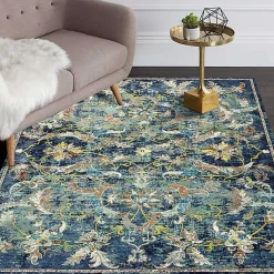 Kirklands Home Navy Faded Floral Area Rug, 8x10 New