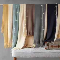 Blankets & Throws>Kirklands Home Navy Faux Cashmere Color Block Throw Blanket Blue