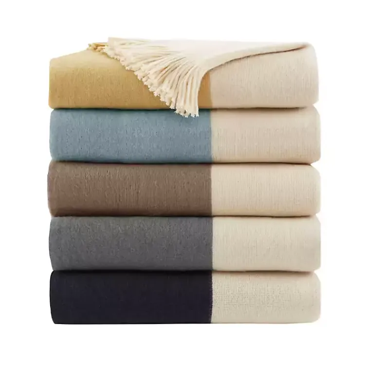 Blankets & Throws>Kirklands Home Navy Faux Cashmere Color Block Throw Blanket Blue