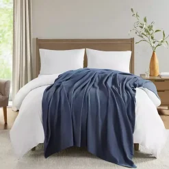 Blankets & Throws>Kirklands Home Navy Liquid Cotton Full/Queen Blanket Blue