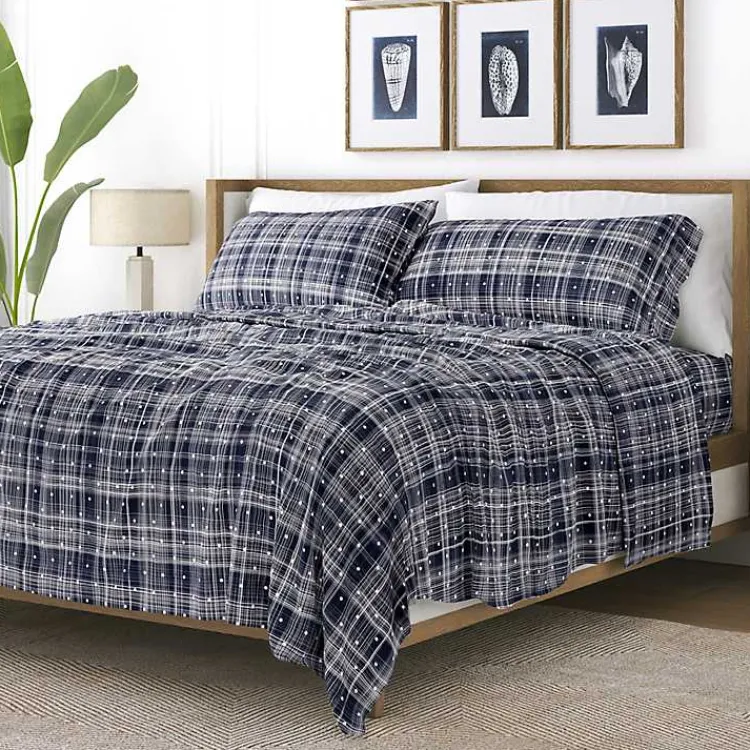 Kirklands Home Navy Plaid Polka Dot 3-pc. Twin Sheet Set Blue Hot