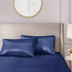 Kirklands Home Navy Satin Standard 2-pc. Pillow Case Set Blue