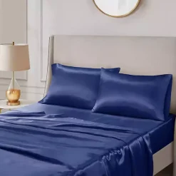 Kirklands Home Navy Satin Standard 2-pc. Pillow Case Set Blue