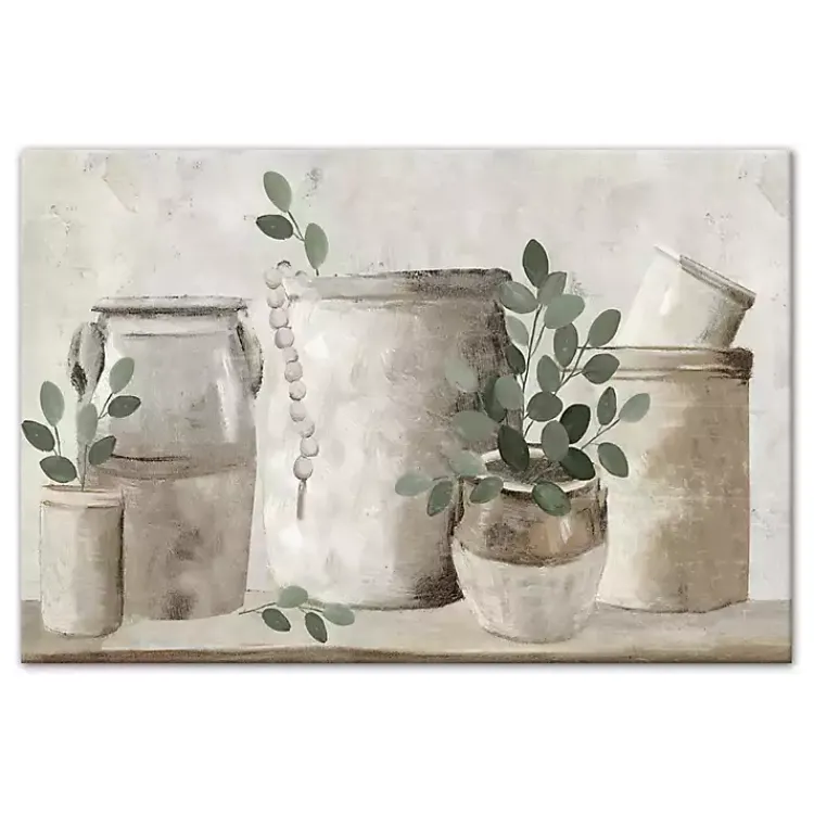 Kirklands Home Neutral Greenery Pottery Canvas Art Print Gray Discount