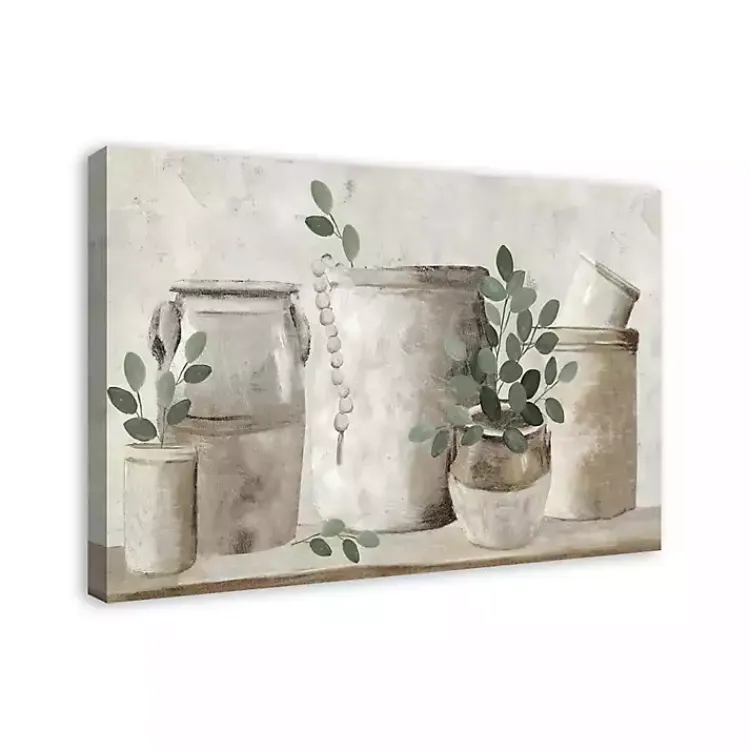 Kirklands Home Neutral Greenery Pottery Canvas Art Print Gray Discount
