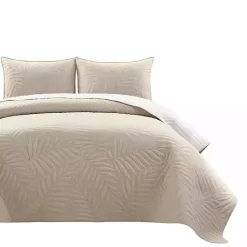 Kirklands Home Neutral Leaf Reversible 3-pc. Cali King Quilt Set New