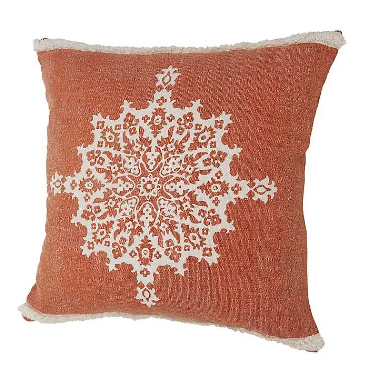 Pillows>Kirklands Home Orange and White Medallion Pillow