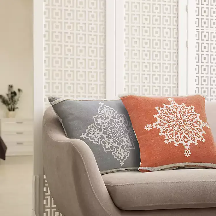 Pillows>Kirklands Home Orange and White Medallion Pillow