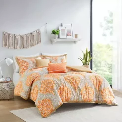 Kirklands Home Orange Damask 5-pc. California King Comforter Set New