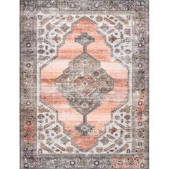 Kirklands Home Orange Distressed Medallion Washable Area Rug, 3x5 Online