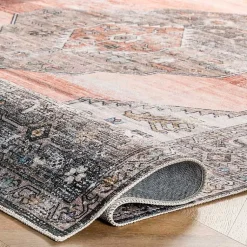 Kirklands Home Orange Distressed Medallion Washable Area Rug, 5x8 Hot