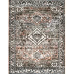 Kirklands Home Orange Global Pattern Washable Area Rug, 5x8 Clearance