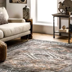Kirklands Home Orange Tribal Washable Area Rug, 6x9 Outlet