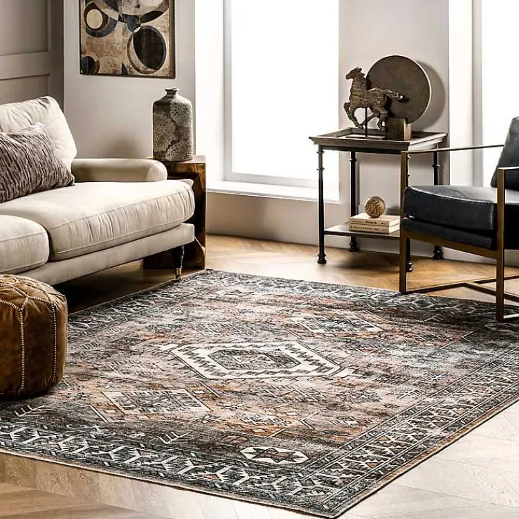 Kirklands Home Orange Tribal Washable Area Rug, 8x10 Hot