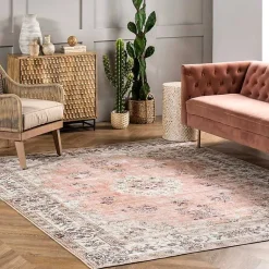 Kirklands Home Vintage Floral Washable Runner Orange Hot