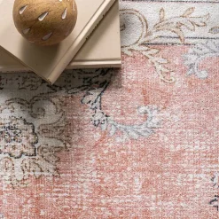 Kirklands Home Orange Vintage Floral Washable Area Rug, 4x6 Best