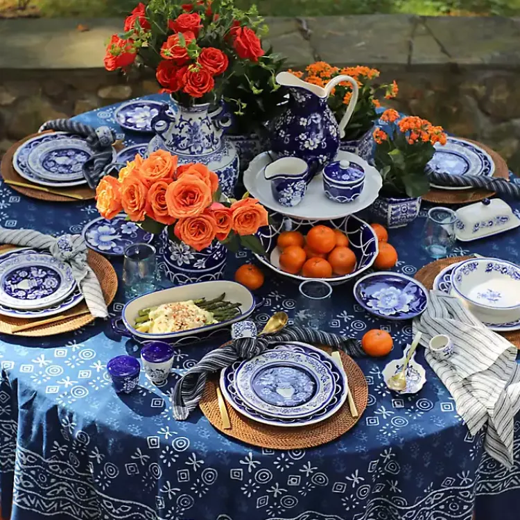 Kirklands Home Pip Vintage Blue Floral Napkin Rings, Set of 4 Clearance