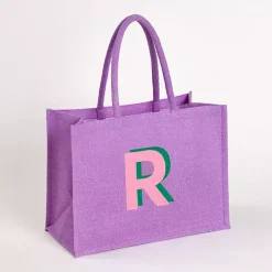 Monogram Seasonal Decor>Kirklands Home Monogram R Jute Tote Bag Purple