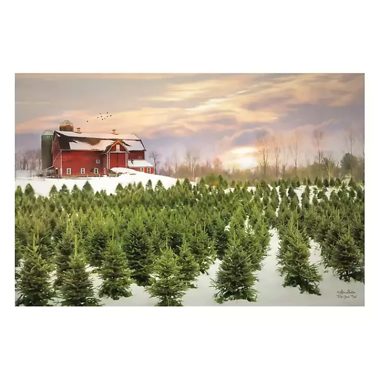 Christmas Art & Wall Decor>Kirklands Home Red Barn and Christmas Tree Farm Canvas Art Print