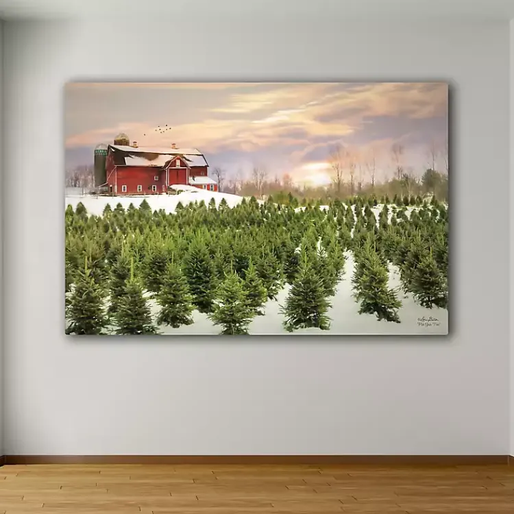 Christmas Art & Wall Decor>Kirklands Home Red Barn and Christmas Tree Farm Canvas Art Print