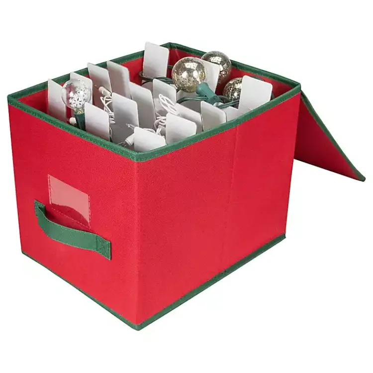 Seasonal Storage>Kirklands Home Red Canvas Label Christmas Ornament Storage Box