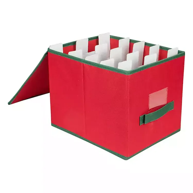 Seasonal Storage>Kirklands Home Red Canvas Label Christmas Ornament Storage Box