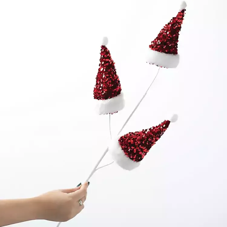 Christmas Tree Decorations>Kirklands Home Glitter Santa Spray Stems, Set of 3 Red