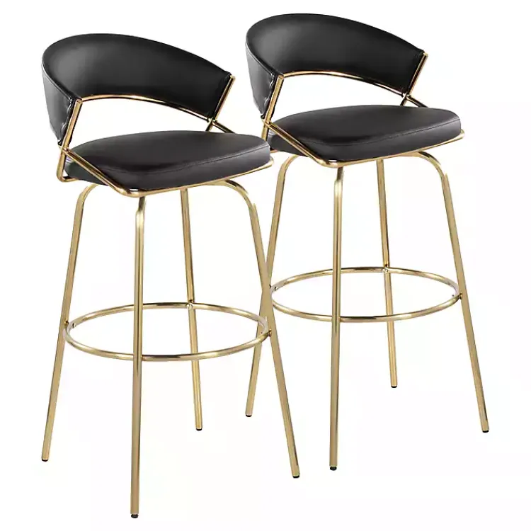 Kirklands Home Remy & Gold Swivel Bar Stools, Set of 2 Black Clearance