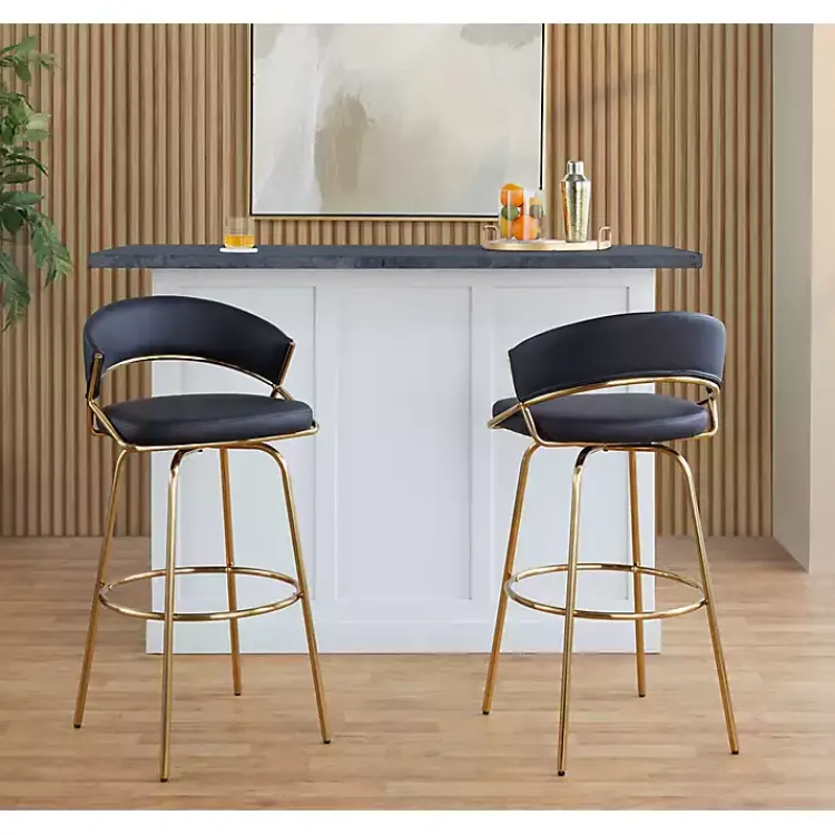 Kirklands Home Remy & Gold Swivel Bar Stools, Set of 2 Black Clearance