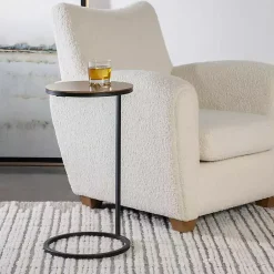 Kirklands Home Round Black and Gold Metal C-Table
