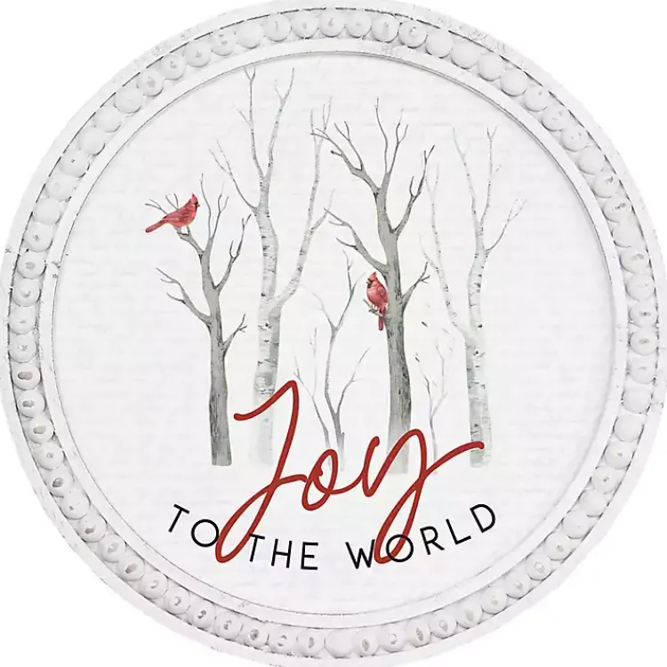 Christmas Art & Wall Decor>Kirklands Home Round Joy to the World Cardinals Wall Plaque White