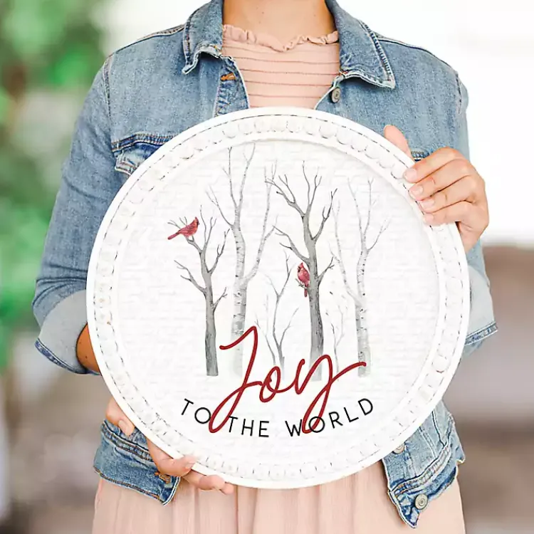 Christmas Art & Wall Decor>Kirklands Home Round Joy to the World Cardinals Wall Plaque White