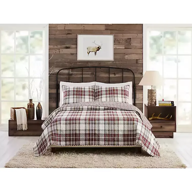 Kirklands Home Rust Plaid Camden Full/Queen 3-pc. Quilt Set Clearance