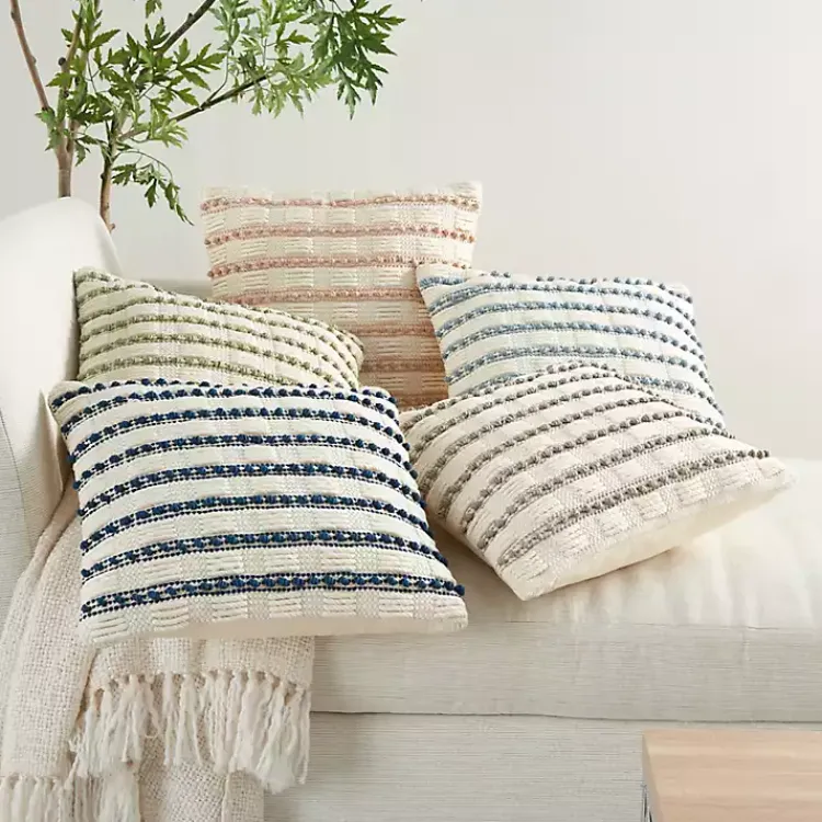 Pillows>Kirklands Home Sage Woven Knotted Stripes Throw Pillow Green