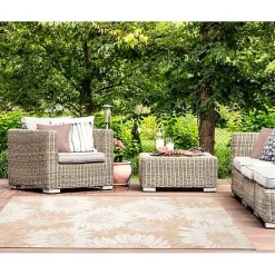 Kirklands Home Sand Floral Blooms Outdoor Area Rug, 4x7 New
