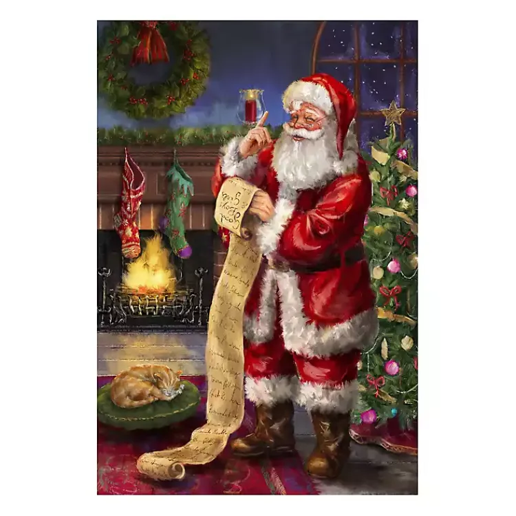 Christmas Art & Wall Decor>Kirklands Home Santa Checking His List Canvas Art Print Red