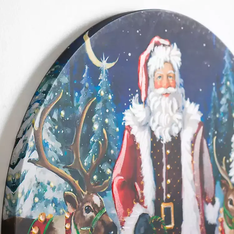 Christmas Art & Wall Decor>Kirklands Home Santa with Reindeer Round Canvas Art Print