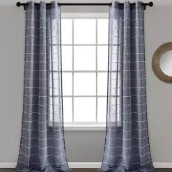 Kirklands Home Sheer Navy Textured Curtain Panel Set, 84 in. Blue Hot