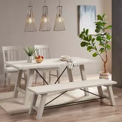 Kirklands Home Sofia Wooden Dining Bench with Metal Bars White Best