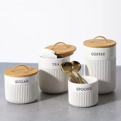 Kirklands Home Sugar Ribbed Ceramic Canister Ivory Hot