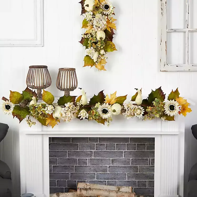 Fall>Kirklands Home Sunflowers, Hydrangeas, and Pumpkins Garland