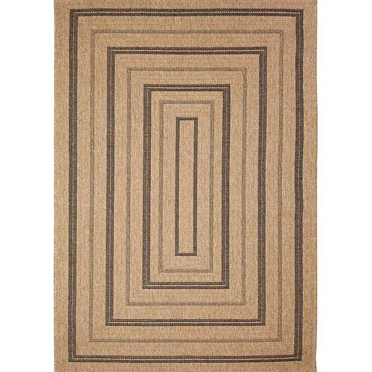Kirklands Home Tan and Black Framed Indoor/Outdoor Area Rug, 7X9 Clearance