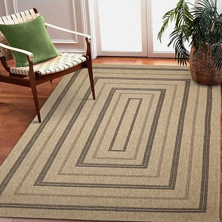 Kirklands Home Tan and Black Framed Indoor/Outdoor Area Rug, 7X9 Clearance
