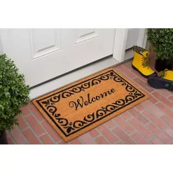 Kirklands Home Tan and Black Scroll Welcome Doormat, 48x30 in. Hot