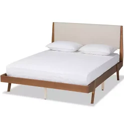 Kirklands Home Tan Upholstered Brown Wood Full Platform Bed Sale