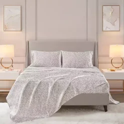 Kirklands Home Taupe Leopard Print Satin 4-pc. King Sheet Set Outlet