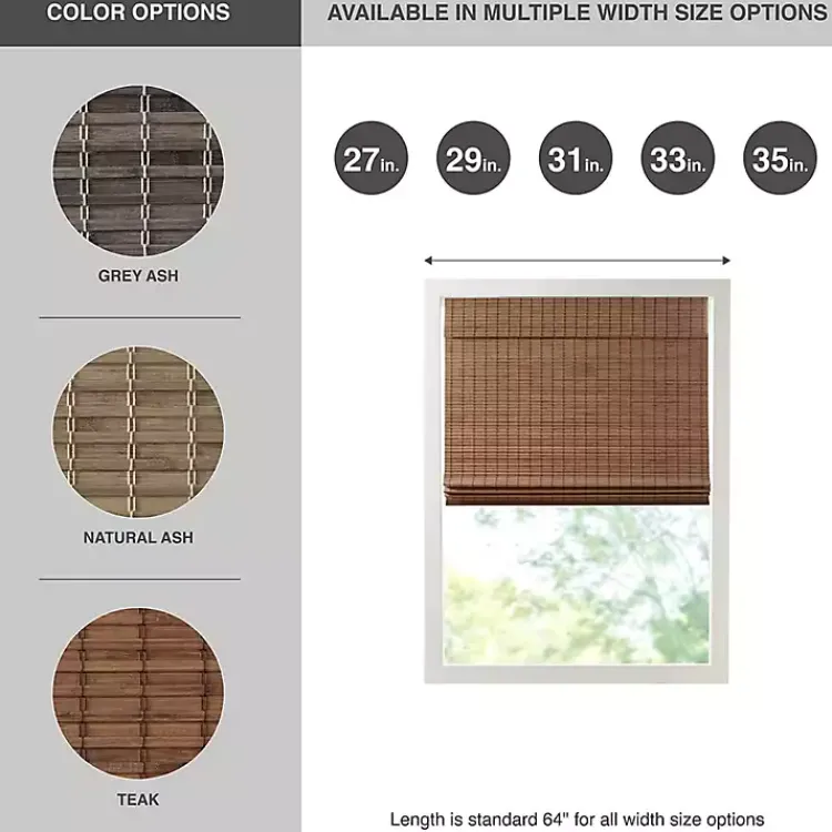 Kirklands Home Teak Bamboo Light Filtering Roman Shade, 27 in. Brown Outlet