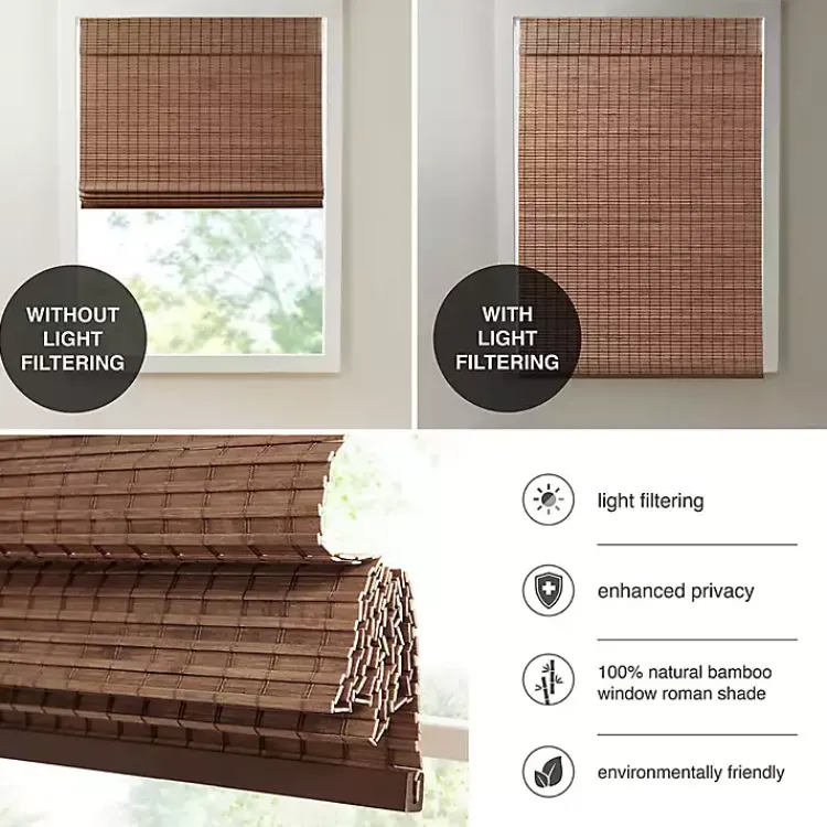 Kirklands Home Teak Bamboo Light Filtering Roman Shade, 27 in. Brown Outlet