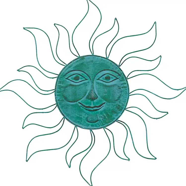 Kirklands Home Teal Metal Sun Face Wall Plaque Blue